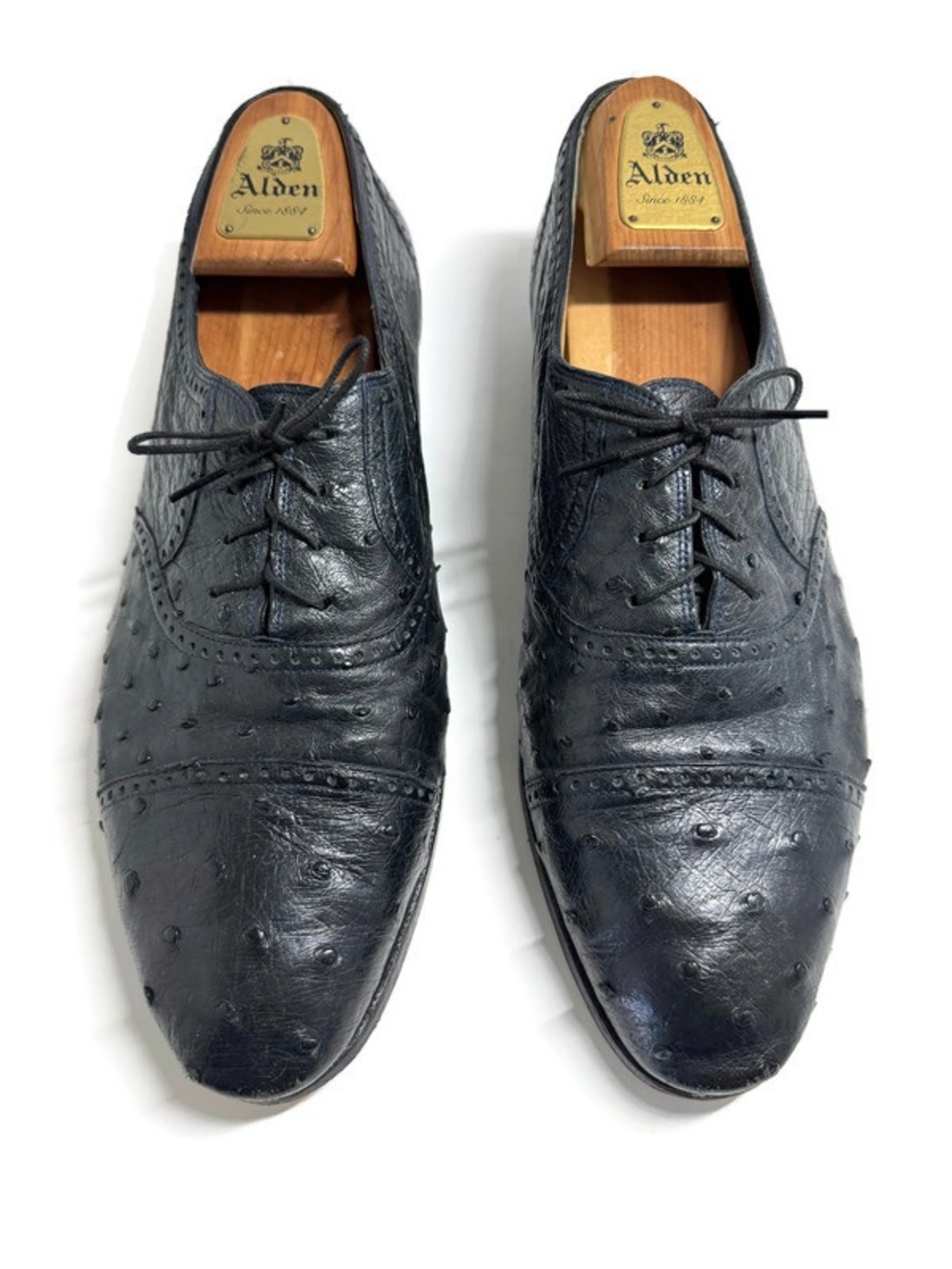 Mauri Vintage Genuine Ostrich Leather Dark Navy Derby Shoes
